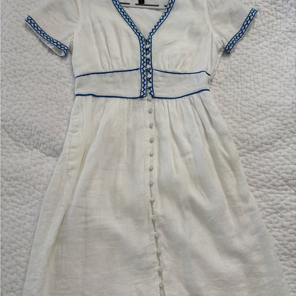 J. Crew White Dress with Blue Trim
